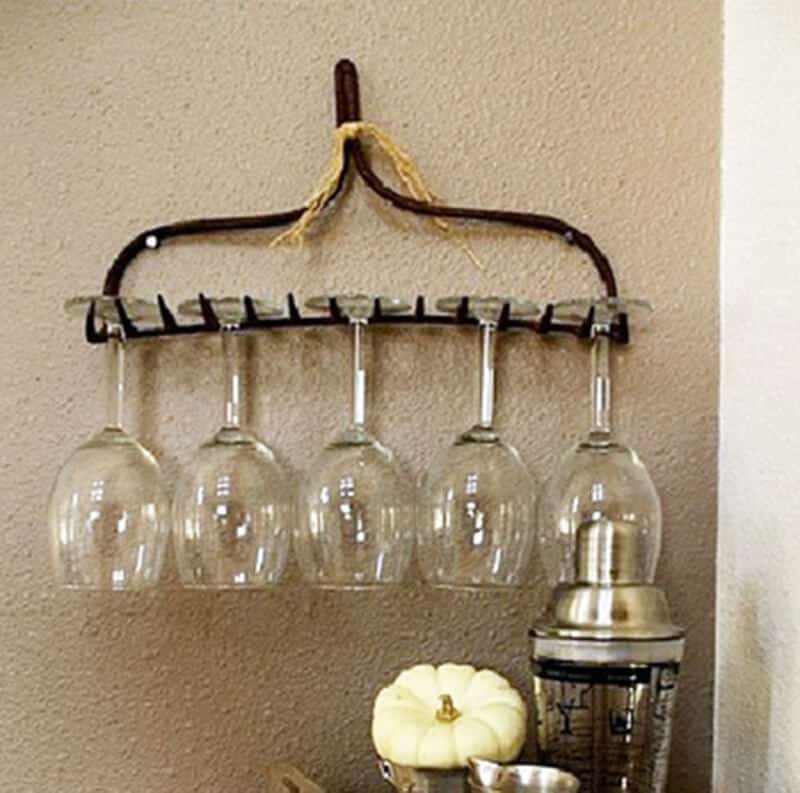 diy rustic home decor rake head wine glass holder